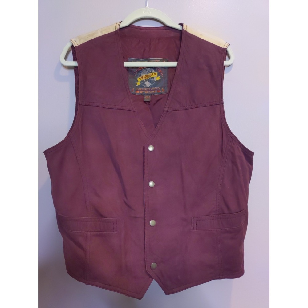 Adventure Bound Wilsons Maroon Suede Leather Beige Fabric Back Western Vest SZ L